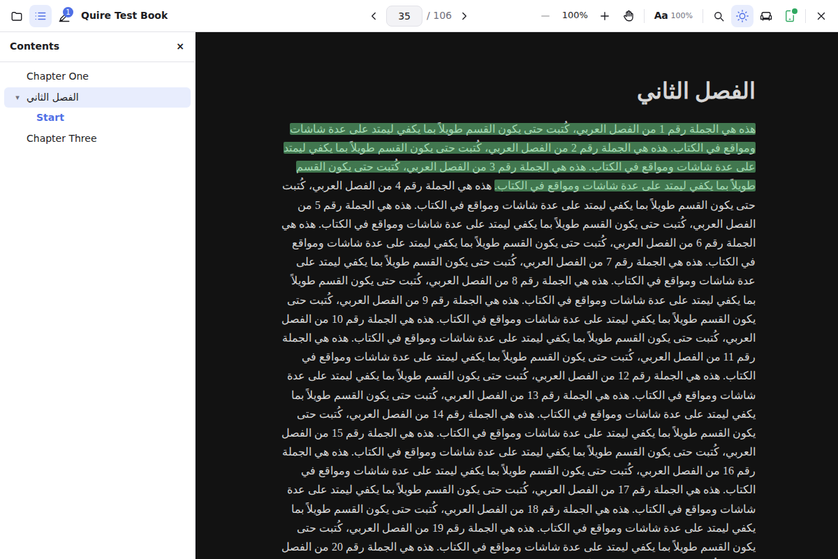 Quire reading a PDF in dark mode with highlights